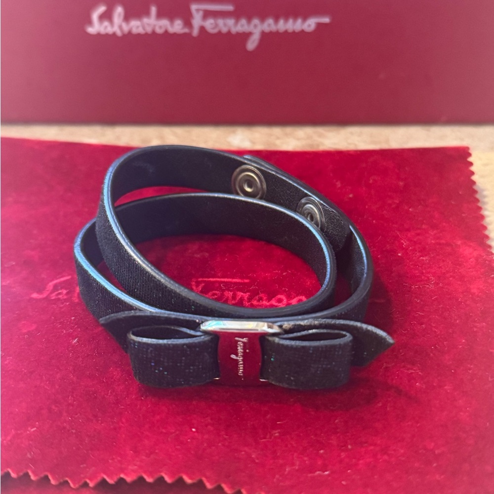 Salvatore Ferragamo Black Bow Wrap Bracelet